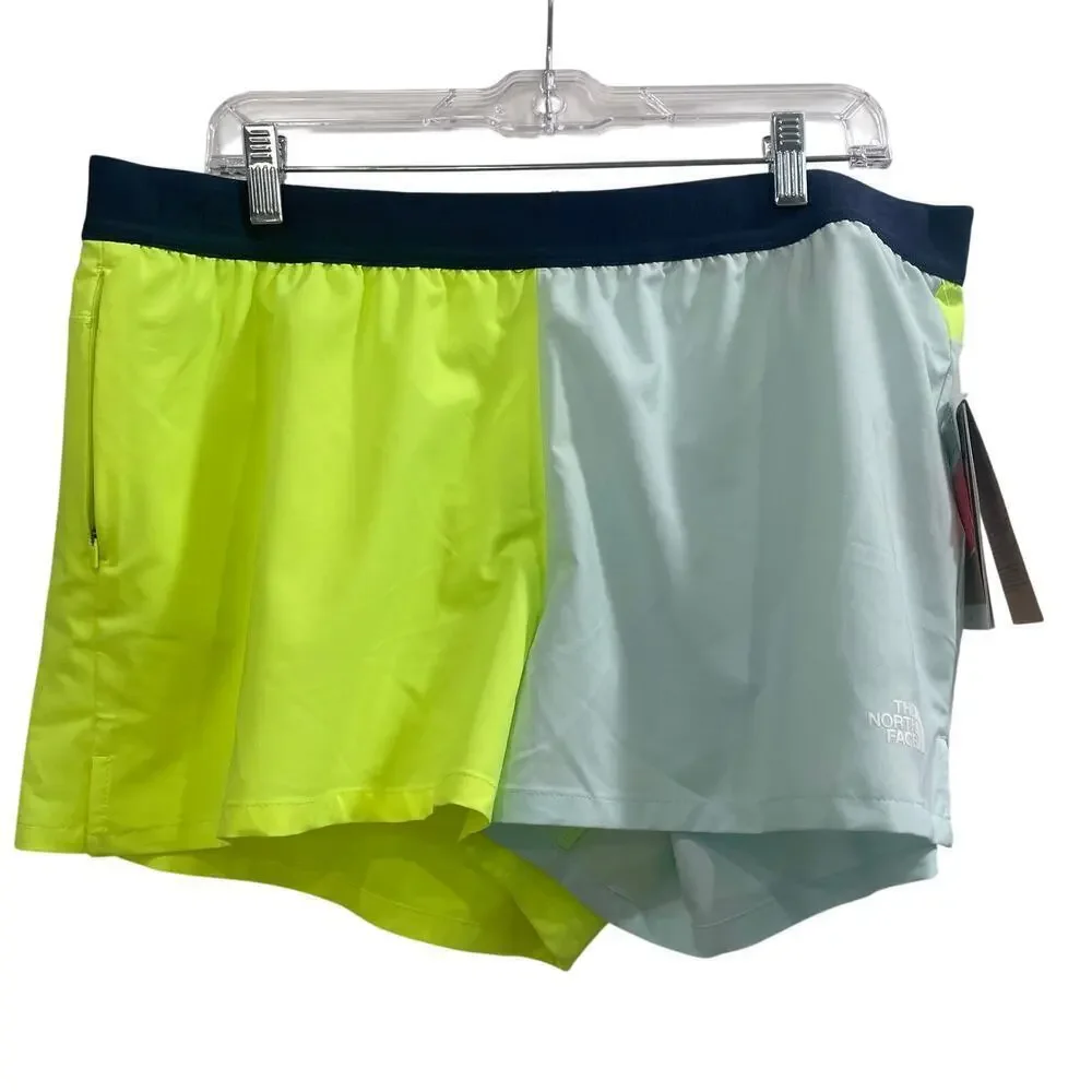 NWT The North Face NeonYellow Mint Blue W Wander Athletic Shorts Size XL